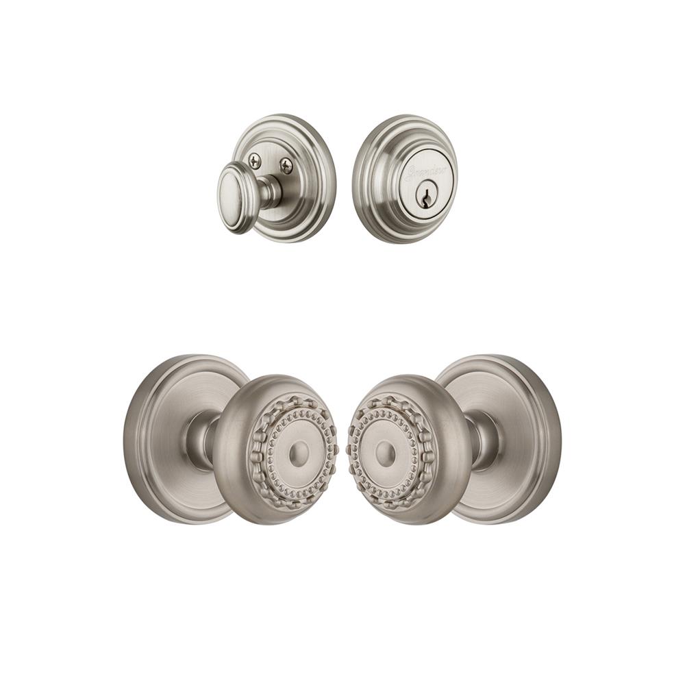 Grandeur by Nostalgic Warehouse Single Cylinder Combo Pack Keyed Differently - Georgetown Rosette with Parthenon Knob and Matching Deadbolt in Satin Nickel